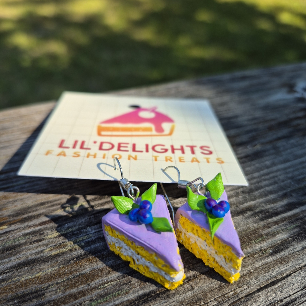 Blueberry Lemon Cake Slice Earrings